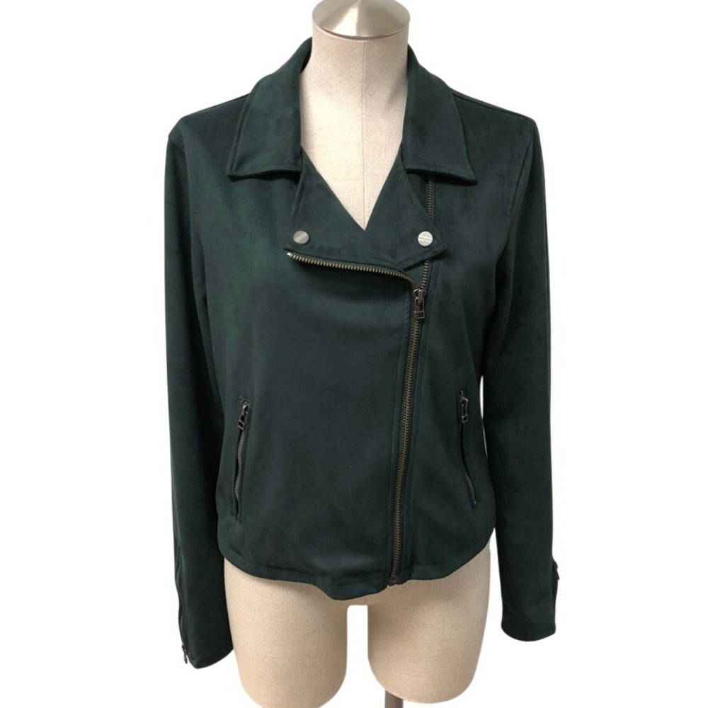Sanctuary Moto Jacket Womens Medium Forest Green Faux Suede Biker Streetwear